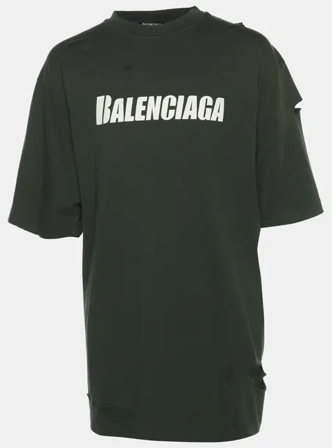 Balenciaga Green Cotton Knit Distressed T-Shirt XS