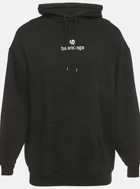 Balenciaga Black Sponsor Logo Embroidered Cotton Hoodie XS