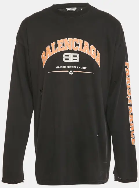 Balenciaga Unifit Black Logo Print Distressed Cotton Oversized T-Shirt M
