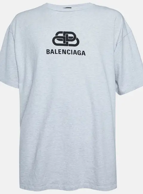 Balenciaga Grey Logo Print Cotton Oversized Crew Neck T-Shirt L