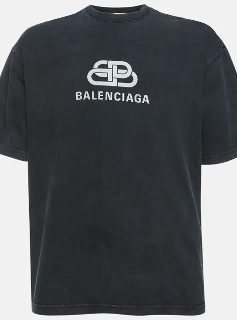 Balenciaga Grey Logo Print Cotton Washed Crew Neck T-Shirt XL