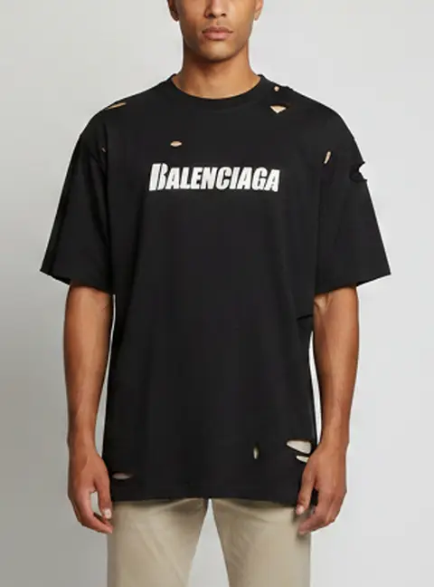 Balenciaga Black Logo Graphic Distressed Jersey Oversized T-shirt M