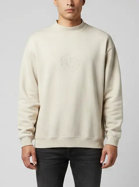 Balenciaga Beige Logo Crest Embroidered Cotton Knit Sweatshirt M