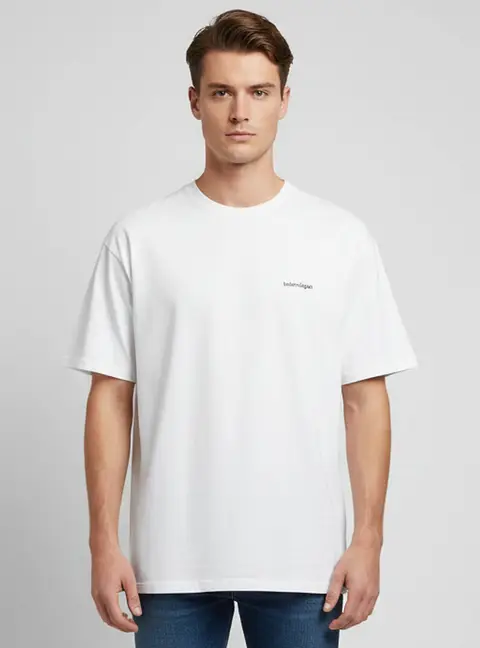 Balenciaga Off White Logo Print Cotton Crewneck T-Shirt M
