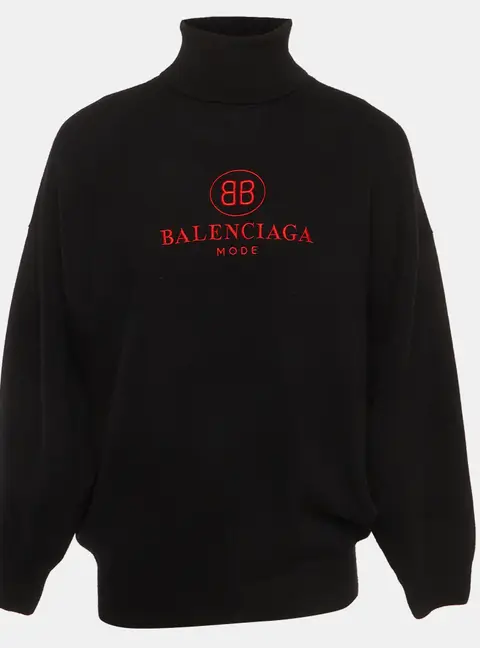 Balenciaga Black Logo Embroidered Wool and Cashmere Knit Sweater M