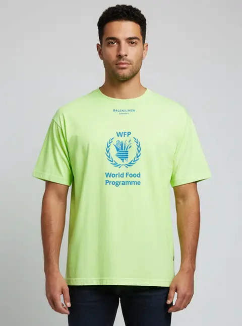 Balenciaga Neon Yellow World Food Programme Cotton Oversized T-Shirt S