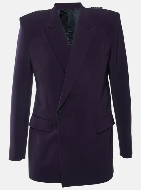 Balenciaga Navy Blue Stretch Wool 80's Shoulder Tailored Jacket M