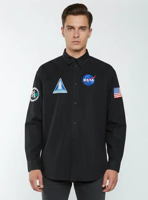 Balenciaga Unisex X NASA Black Space Multi-Patch Cotton Oversized Shirt L