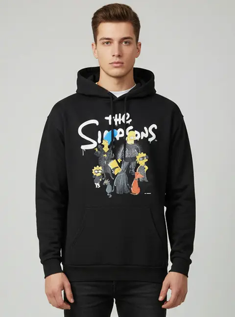 Balenciaga Unisex X The Simpsons Black Graphic Print Cotton Jersey Hoodie M