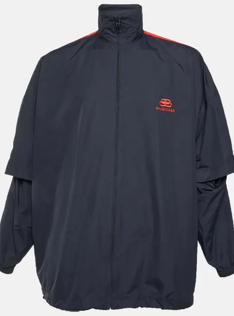 Balenciaga Black Stripe Detail Nylon Oversized Windbreaker S