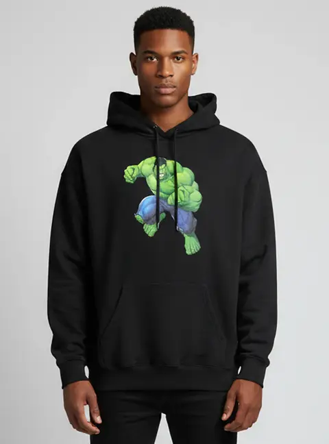 Balenciaga Unisex X Marvel Black Hulk Print Cotton Jersey Oversized Hoodie L