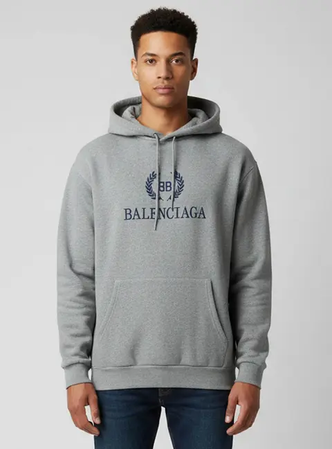 Balenciaga Grey Logo Print Cotton Jersey Loose Fit Hoodie M