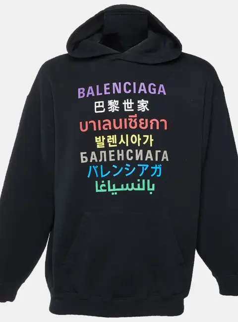 Balenciaga Multicolour Languages Logo Print Cotton Jersey Hoodie M