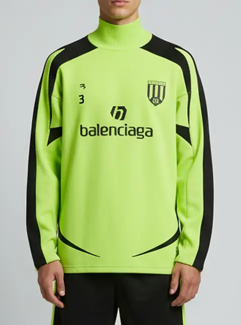 Balenciaga Neon Green/Black Logo Detail Jersey Turtleneck Soccer T-Shirt M