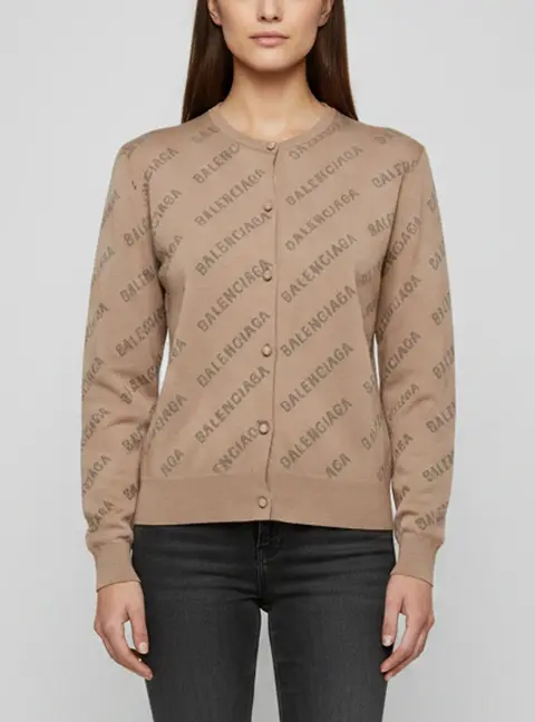 Balenciaga Grey All-Over Logo Knit Cardigan M