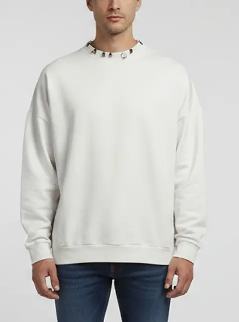 Balenciaga Light Grey Jersey Pierced Round Distressed Sweatshirt L