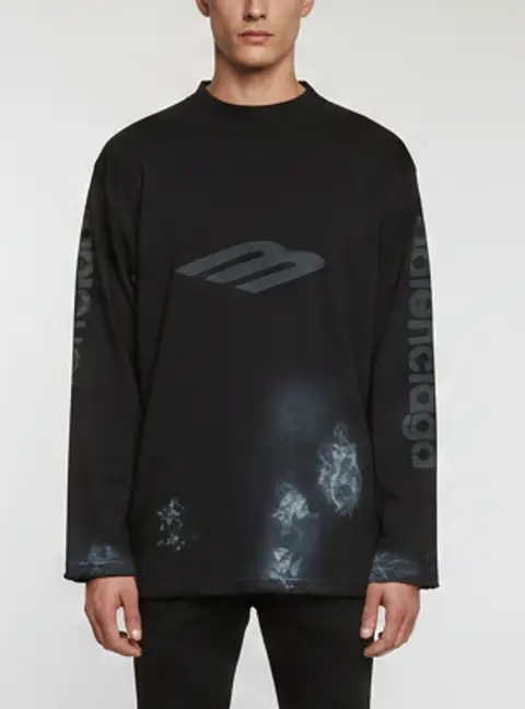 Balenciaga Unisex Black Printed Jersey Distressed T-Shirt L