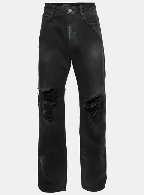Balenciaga Unisex Black Denim Distressed Jeans M /Waist 32''
