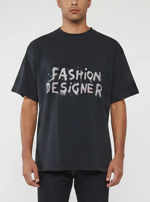 Balenciaga Unisex Black Fashion Designer Print Jersey Distressed T-Shirt L