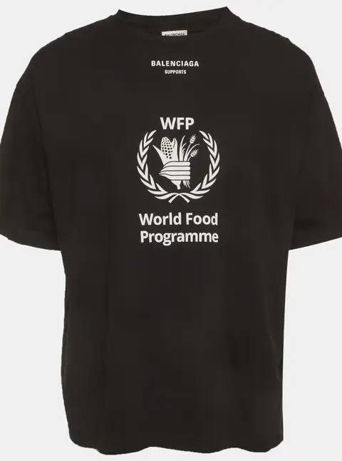 Balenciaga Black World Food Programme Print Jersey Crewneck T-Shirt L