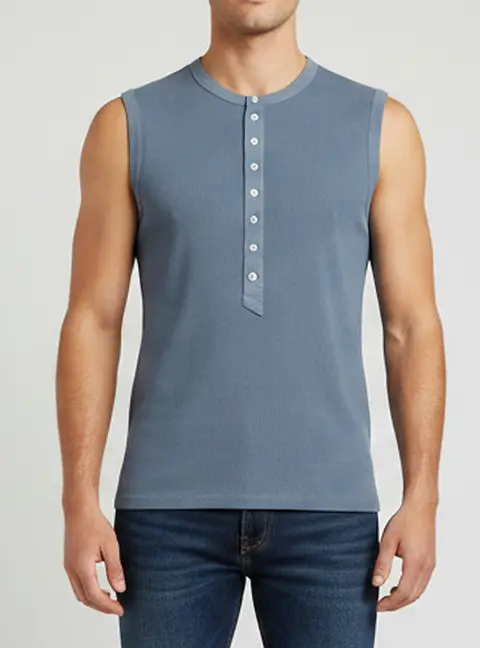 Balenciaga Blue Jersey Sleeveless Henley Tank Top XL