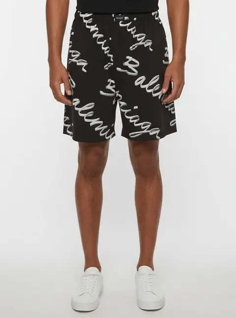 Balenciaga Black Printed Cotton Regular Fit Shorts XXS