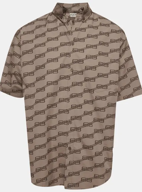 Balenciaga Brown Monogram Print Cotton Oversized Shirt XS