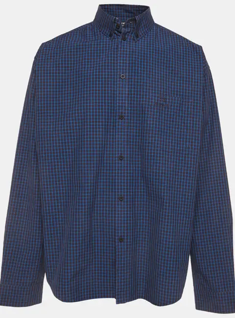 Balenciaga Unisex Navy Blue Plaid Cotton Button Down Shirt M