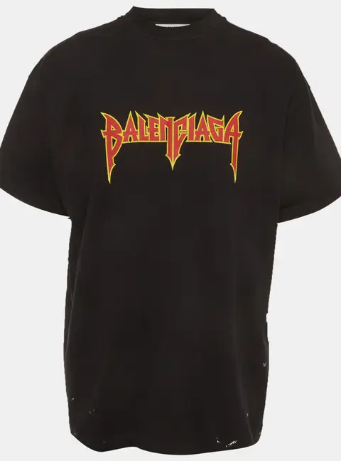 Balenciaga Unifit Black Printed Jersey Distressed T-Shirt L