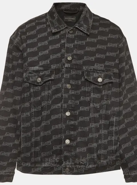 Balenciaga Unisex Black Monogram Cotton Long Sleeve Denim Jacket S