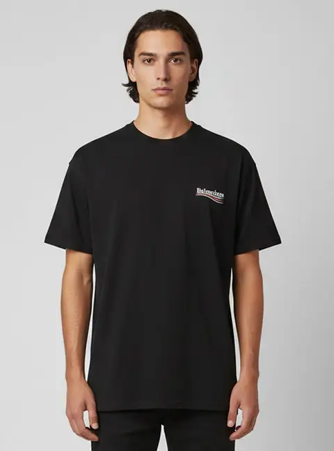 Balenciaga Black Printed Cotton Short Sleeve T-Shirt M