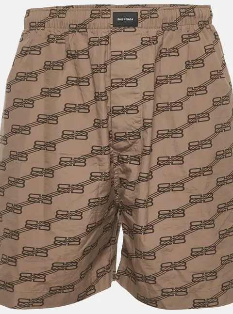 Balenciaga Brown BB Monogram Print Poplin Shorts XL