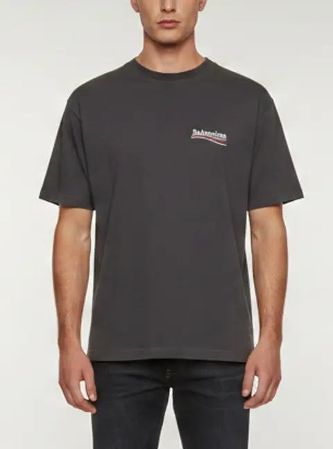 Balenciaga Grey Political Campaign Logo Embroidered Jersey Oversized T-Shirt S