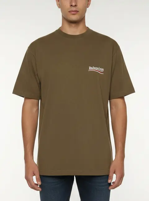 Balenciaga Green Political Campaign Logo Embroidered Jersey T-Shirt XS