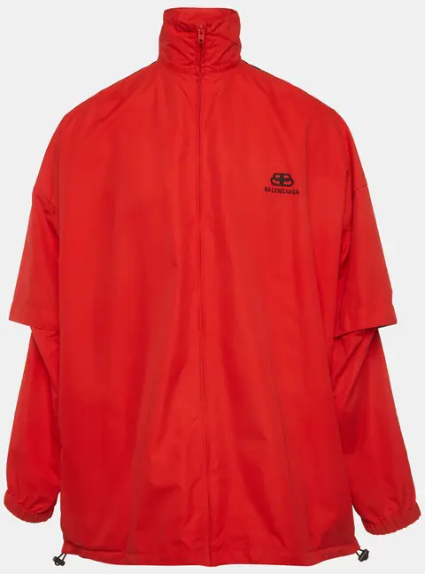 Balenciaga Red Logo Embroidered Nylon Oversized Jacket XS