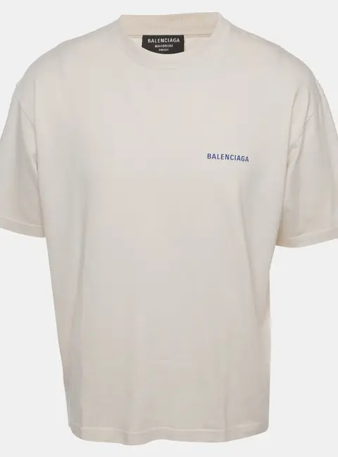 Balenciaga Unisex Beige Logo Print Jersey Crewneck T-Shirt M