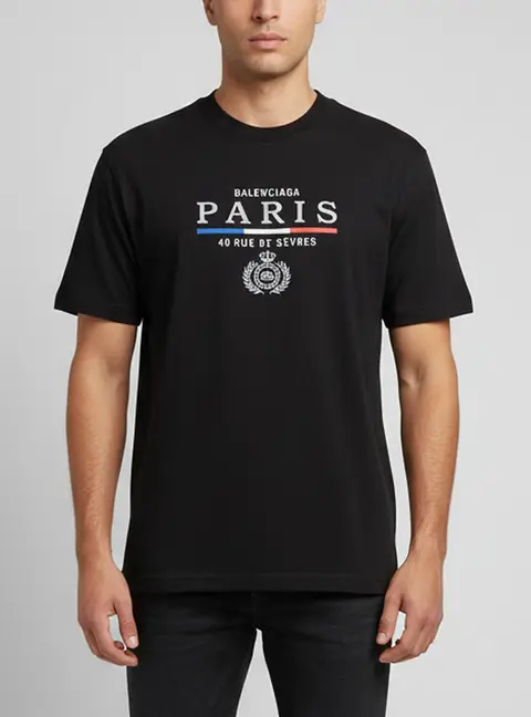 Balenciaga Black Paris Flag Embroidered Jersey T-Shirt M