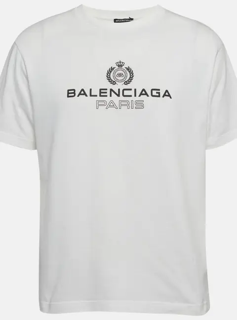 Balenciaga White Logo Print Jersey T-Shirt S