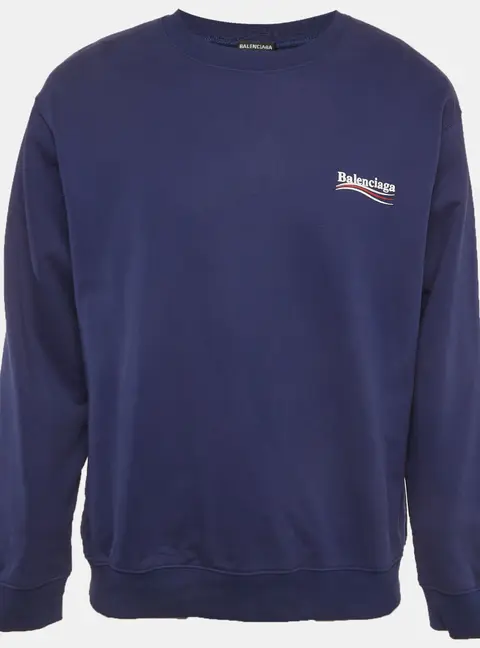 Balenciaga Blue Logo Print Cotton Knit Sweatshirt M