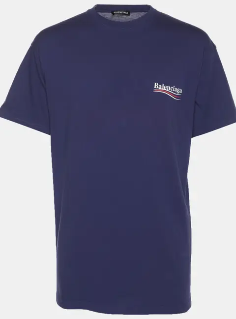 Balenciaga Indigo Blue Political Campaign Print Jersey T-Shirt S