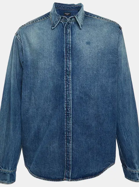 Balenciaga Unifit Blue Denim Oversized Button Front Shirt XS