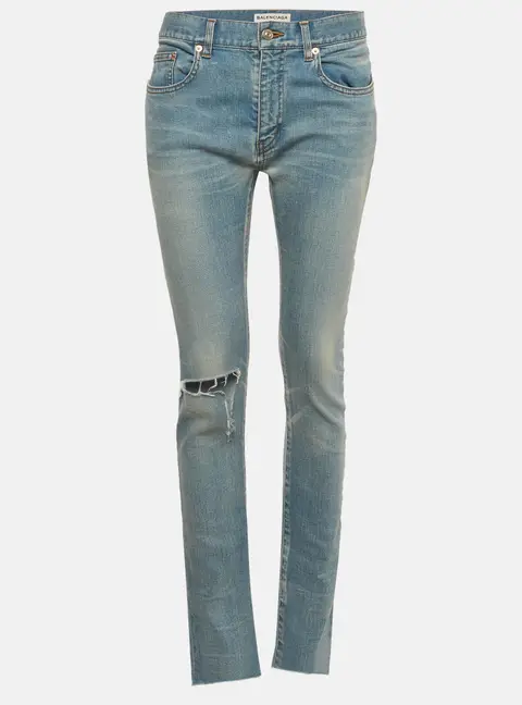 Balenciaga Blue Distressed Denim Slim Fit Jeans S/Waist 32"