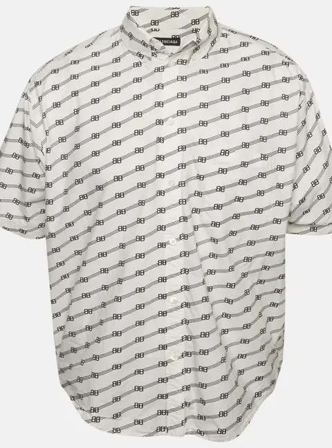 Balenciaga White Monogram Cotton Short Sleeve Shirt XS