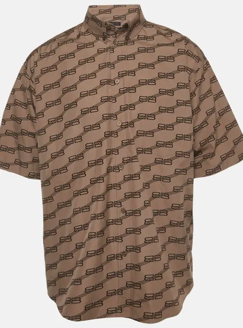 Balenciaga Brown Monogram Print Cotton Oversized Shirt M