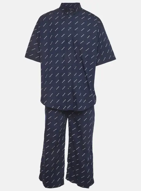 Balenciaga Navy Blue Logo Print Cotton Pyjama Set M/L