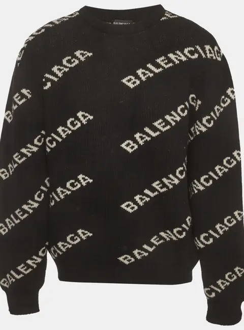 Balenciaga Black Logo All Over Wool Knit Sweater XL