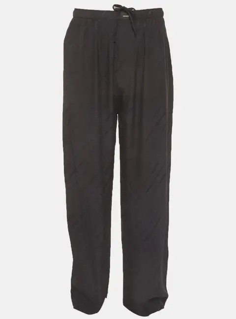 Balenciaga Navy Blue Logo Jacquard Silk Trousers M