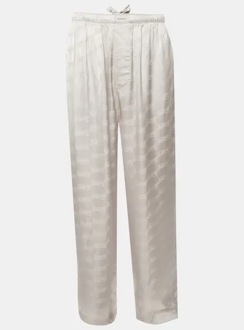 Balenciaga Grey Monogram Jacquard Satin Pajama Pants S