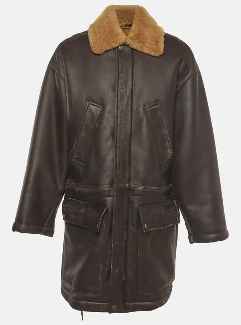 Balenciaga Unisex Brown Leather and Shearling Coat S