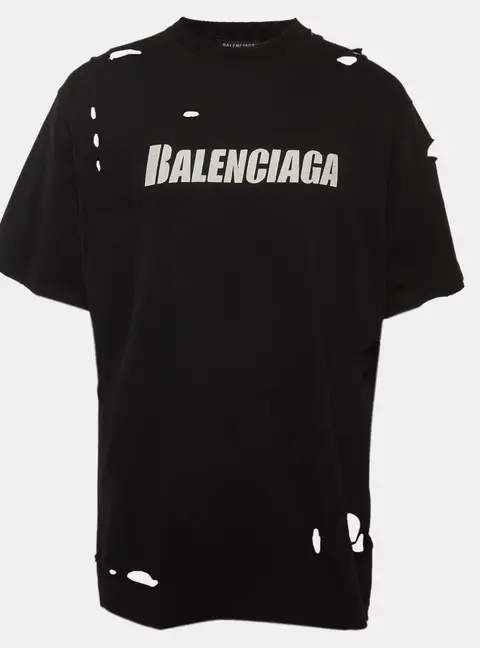 Balenciaga Unifit Black Logo Print Jersey Distressed T-Shirt XXS
